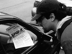 protester giving out flyers